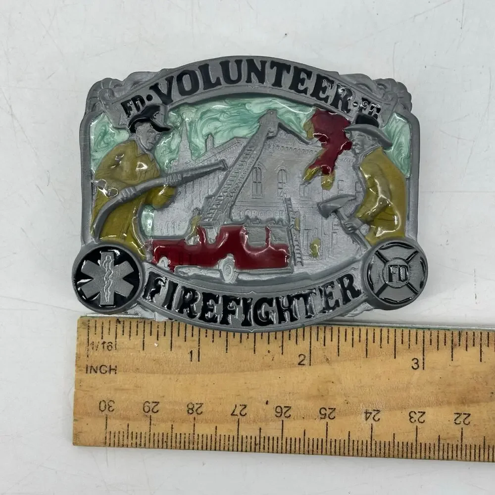 Volunteer Firefighter Belt Buckle Enamel Great American Buckle Co #1805